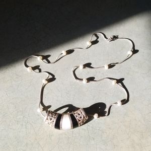 VTG.925,ONYX&MOP SLIDE ON925 CHAIN W/REAL PEARLS!